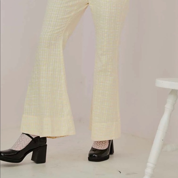 Unlogical Poem Yellow Plaid Flare Pants - Picture 1 of 4